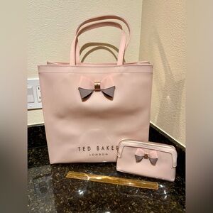 Ted Baker Blush Pink Tote and Makeup Case with Bow Accent